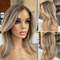 Pelucas frontales de encaje HD, cabello humano con cutícula de Color rubio y marrón, resaltado a la moda, transparente