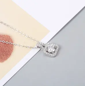 Luxe Bruids Diamant Ingelegde Sieraden Set 925 Sterling Zilver Vierkant Bling Moissanite Hanger Ketting Oorbellen Verlovingsset