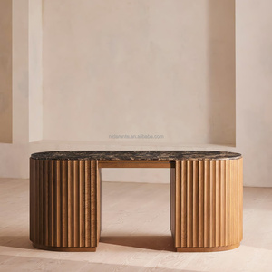 Escritorio Escultural de Roble Acanalado con Tapa de Mármol Natural, <span class=keywords><strong>Mesa</strong></span> de Oficina de 2 Cajones y 2 Puertas, Lujo para Proyectos de Interiores de Penthouse - Product Image 5