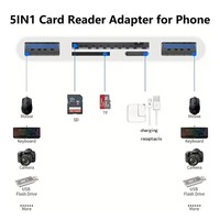Lector de tarjetas 5 en 1 de tres cables, convertidor OTG multifunción, transmisión de alta velocidad, compatible con Iphone/Android/ipad