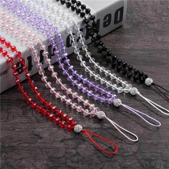 Trendy Anti-lost Glass Beaded Long Mobile Phone Chain for Fashion Phone Chains