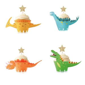 Khủng long Giấy Cupcake wrappers toppers cho bé trai jungel chủ đề hạnh phúc sinh nhật bé tắm bên bánh trang trí