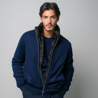 Veste en tricot légère pour homme avec fermeture éclair et doublure en fourrure complète en option, cardigan en mélange de laine pour le printemps et l'automne, vente en gros