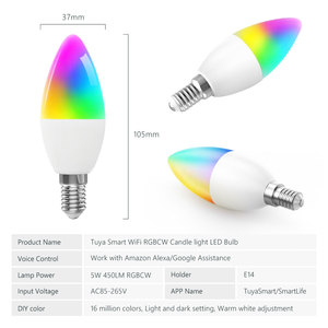 Dernière version <span class=keywords><strong>Ampoule</strong></span> LED Tuya Smart WiFi RGBCW à réglage blanc chaud <span class=keywords><strong>et</strong></span> foncé 2,4 GHz, type bougie PST-WFC37 - Product Image 6