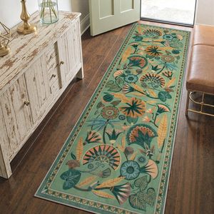 <span class=keywords><strong>Tappeto</strong></span> Runner Floreale Verde per Interni, Lavabile in Lavatrice, a Pelo Corto, Pieghevole, per <span class=keywords><strong>Ingresso</strong></span>, Soggiorno, Camera da Letto - Product Image 3