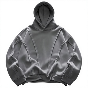 Men's Oversized Hooded Sweatshirt Solid Green Cotton Knitted Regular Sleeve Autumn Wear - Product Image 5