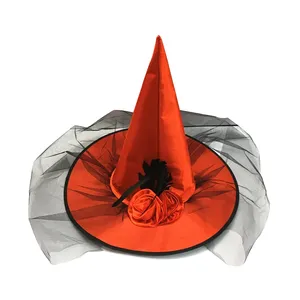 Halloween Hoed Kostuum Accessoires Cosplay Party Vrouwelijke Bloem Gaas Hoed Veer Roos Decoratie Heksenhoed