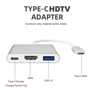 Usb Type-C 3 trong 1 Hợp kim nhôm Docking Station với 4K HDTV Multiport USB3.0 PD <span class=keywords><strong>S</strong></span>ạc Adapter cho máy tính xách tay - Product Image 3