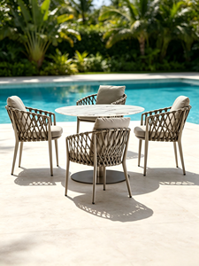 Best Rope Rattan aluminum Waterproof Dinning <b>Chair</b> Patio Restaurant Aluminium <b>Stackable</b> <b>Outdoor</b> Dining <b>Chair</b> for Garden hotel - Product Image 3