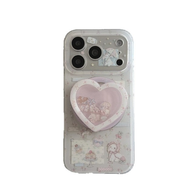 Cute Floral Bear Rabbit Magnetic Kickstand Double Layer Case For Iphone17Promax Iphone16 Iphone15