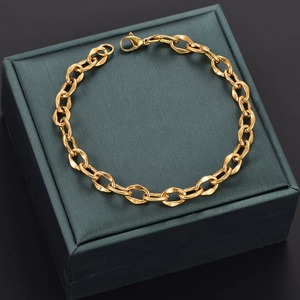 Bracelet ovale simple en acier inoxydable style hip-hop, chaîne de cheville à maillons rolo, chaîne de poignet basique, bijoux de mode exquis - Product Image 5