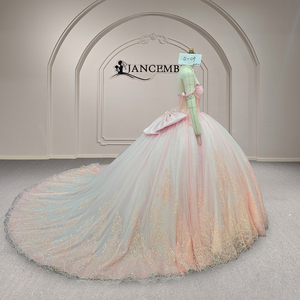 Vestido de Fiesta de Quinceañera Xy009 Color Rosa, Vestido de Gala con Hombros Descubiertos, Lazo Rosa, Estilo Vintage, 100% Poliéster, Cola de Capilla - Product Image 4