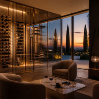 Meuble Bar Moderne pour la Maison, Armoire à Vin Intégrée Personnalisée pour Salle à Manger avec Range-Vin et Support à Verres Suspendu
