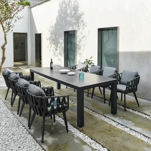 240cm sintered stone aluminum luxury rectangular dining table set 8 or 10 people rope rattan chair garden outdoor furniture