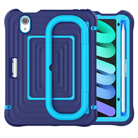 Étui de tablette hybride PC silicone antichoc pour enfants avec support multi-angles, porte-crayon et bandoulière pour iPad Mini 6ème génération/A17 Pro
