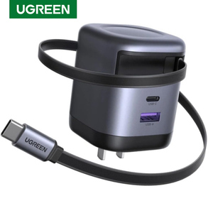 <span class=keywords><strong>UGREEN</strong></span> X605 Cargador Retráctil USB C de <span class=keywords><strong>65W</strong></span> <span class=keywords><strong>GaN</strong></span> Adaptador de Pared de Carga Rápida 2 Puertos con Cable Retráctil - Product Image 1