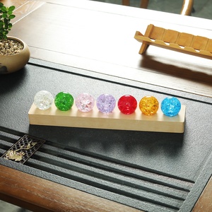 Veilleuse boule sphère fissurée en <span class=keywords><strong>verre</strong></span> de 7 couleurs avec base en bois LED 40mm - Product Image 4