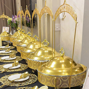ชุดอุ่นอาหารบุฟเฟ่ต์สแตนเลสสตีลหรูหราใหม่ ชุดอุ่นอาหารบุฟเฟ่ต์สำหรับงานจัดเลี้ยง ชุดอุ่นอาหารแบบเชฟ สำหรับงานจัดเลี้ยง ชุดอุ่นอาหารแบบราชวงศ์สีทอง - Product Image 1