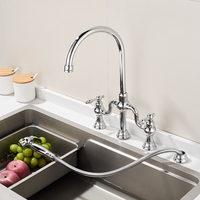 Robinet de cuisine moderne en céramique à double poignée avec douchette, chromé, eau chaude/froide, flexible, rotation à 360°, mitigeur d'évier en laiton robuste, facile à utiliser