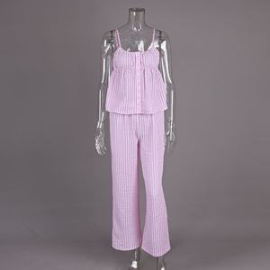 Conjunto de Dos Piezas de Lino para Mujer, Estilo Casual, Primavera Verano, Estampado Sólido, Pantalones Anchos, Camisa Tipo Cárdigan, Color Algodón - Product Image 2