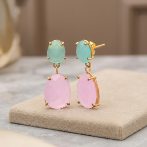 Handmade Brass Gemstone Earrings Rhodium Plated Boho Fashion Ethnic Unisex - Product Image 2