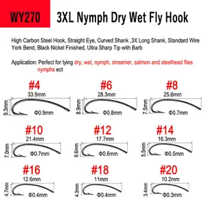 Bulk High Carbon Steel Fly Fishing Hooks 8#~22# Dry Wet Nymph Shrimp Caddis Pupa Streamer Fly Tying Hooks