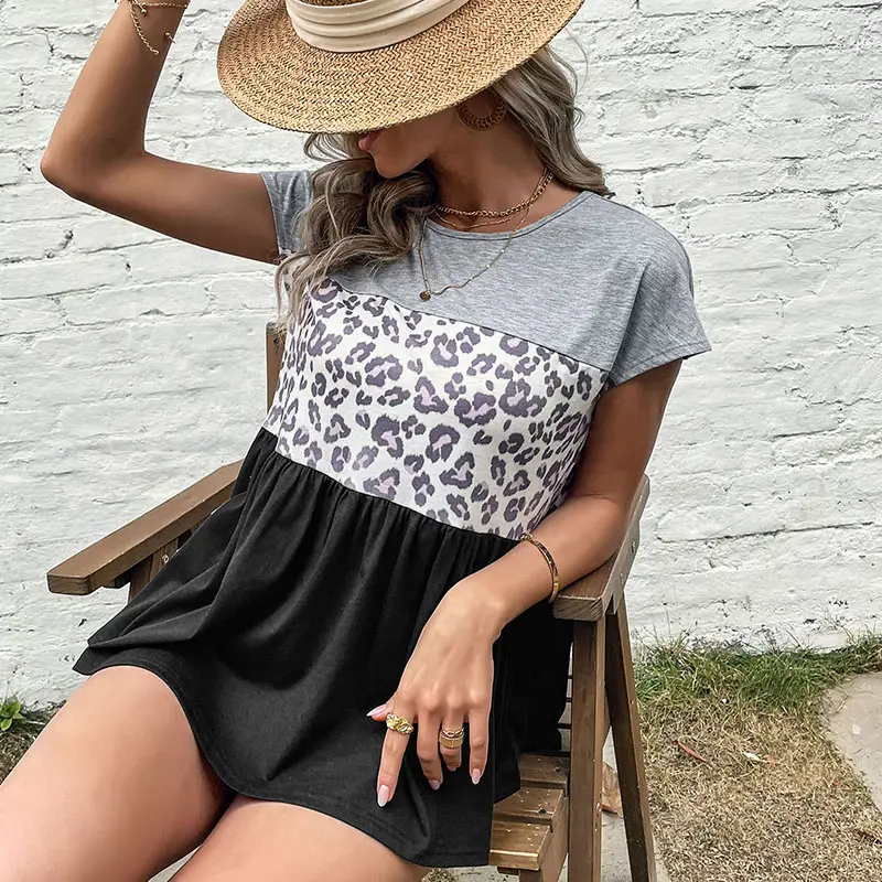 Blusa de manga corta con estampado de leopardo para verano, camisa a la moda para mujer, 2023