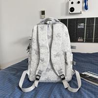 Sac à dos bleu brumeux à imprimé ours mignon pour étudiants, style preppy tendance, sac d'école en nylon léger, sac à dos multi-compartiments