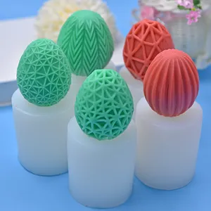 3D Phục Sinh Trứng Tự Làm Hương Liệu Nến Khuôn Trứng Lưới Dọc Bánh Lượn Sóng Giáng Sinh Trang Trí Silicone Khuôn