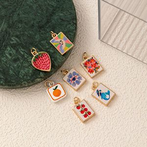 Miniature Art <b>Painting</b> Gallery | 18K <b>Gold</b> Plated Brass Frame Colorful Mini Canvas Charm for DIY Necklace Bracelet Jewelry Making - Product Image 3