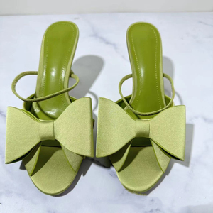 2025 Summer New Women's High Heel <strong>Sandals</strong> Blue Silk Texture <strong>Bow</strong> High Heel <strong>Sandals</strong> Chain Matte Crescent Bag Set Fashion Trend - Product Image 4