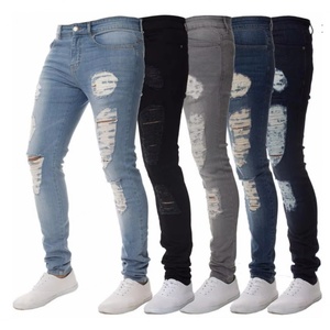 Jeans bleus slim déchirés pour hommes, vente chaude - Product Image 1