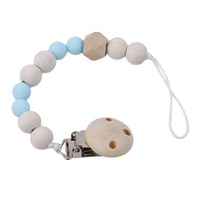 Chaîne de sucette en silicone et perles de bois, attache-sucette anti-perte et anti-chute pour bébé, support de sucette et anneau de dentition