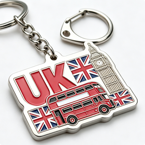 Porte-clés souvenir du Royaume-Uni en alliage de zinc, forme irrégulière, mousqueton tendance, résistant à l'usure, design Big Ben, bus rouge, Union Jack - Product Image 4