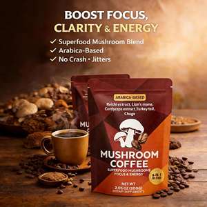Mushroom Coffee 6-in-1 Arabica-Based Blend with Reishi <strong>Lion</strong> <strong>s</strong> <strong>Mane</strong> Cordyceps 200g Dietary <strong>Supplement</strong> for Focus &amp; Energy - Product Image 4