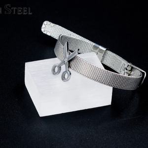 Stainless Steel 18K Gold Plated Scissors Shape <b>Silver</b> Gold Fashion <b>Bangle</b> Bracelet <b>Men</b> Women Leather Bracelet - Product Image 3