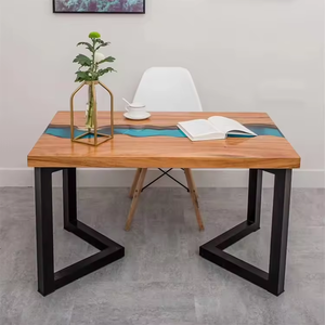 <span class=keywords><strong>Table</strong></span> à Manger de Luxe au Design Moderne avec Fonction Réglable, Plateau en Marbre Époxy Bord Brut Bleu Transparent Style Rivière Océan pour Ameublement Intérieur - Product Image 4