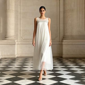 Vestido de Noche Elegante para Mujer, Estilo Europeo Personalizado, con Cuentas, Espalda Descubierta, de Gasa, Largo hasta el Suelo, Estampado Floral, Corte A, Efecto Adelgazante - Product Image 1
