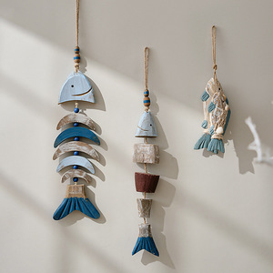 Décoration murale en bois massif style méditerranéen, plusieurs pièces, en pin, forme irrégulière, avec suspension en corde - Product Image 3