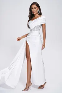 Oem Odm diseño de lujo de gama alta de satén vestido de bola blanco vestidos de fiesta de noche vestido blanco para las mujeres elegantes