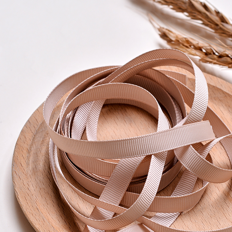 Ribest 9MM Champagne Polyester Grosgrain Ribbon for Bows Flower Packaging Wholesale 100Yard/Roll