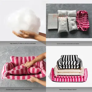 Полностью Съемная моющаяся кровать для собак, креативная полосатая шерстяная зимняя теплая кошачья кровать, Прямоугольный Диван для домашних животных, шелковая ткань, картонная коробка - Product Image 3