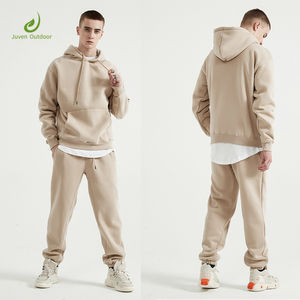 Otoño Invierno hombres Casual logotipo personalizado pulóver Sudadera con capucha pantalones de chándal Jogger tela de lana de algodón pesado 2 piezas estampado - Product Image 2