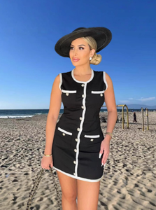 Vestido de punto informal elegante y sexy con botón de perla Chaleco sin mangas Falda corta Pequeño estilo fragante Skinny Fit - Product Image 6