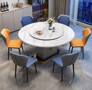 ชุดโต๊ะอาหารทรงกลมสไตล์โมเดิร์นหรูหรา <span class=keywords><strong>พร้อม</strong></span>โต๊ะพับ<span class=keywords><strong>ได้</strong></span> ท็อปหิน สำหรับ 6 ที่นั่ง <span class=keywords><strong>พร้อม</strong></span>ตู้เก็บของ - Product Image 4