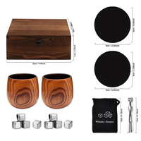 Ensemble de pierres à whisky en bois, verres en bois, boîte cadeau en bois, pince à glaçons, sous-verres, verres de dégustation, outils de bar, vente directe usine, ODM/OEM