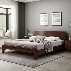 Lit en bois massif de style nordique, lit double plateforme de 1,8 m, mobilier de chambre moderne et minimaliste, structure durable à sommier haut - Product Image 1