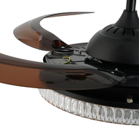 Ventilador de techo LED de lujo moderno de 48 pulgadas, luz de cristal negro, Metal mate, decoración inteligente para el hogar, fuente de CA, Control remoto, la mejor sala de estar