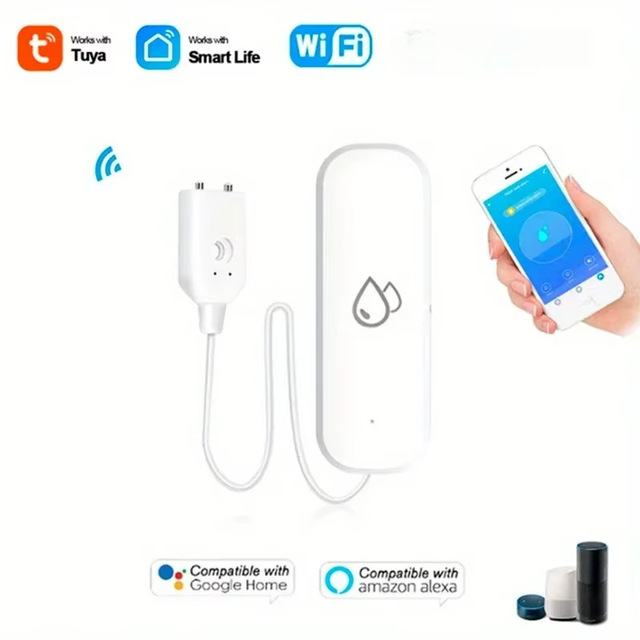 Tuya WiFi Smart Water Immersion Level Sensor for Kitchen & Bathroom with Leakage Overflow Detection Alarm