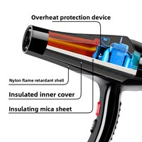 Sèche-cheveux professionnel Euleshi Electric 2200W haute puissance avec lumière bleue, protection contre la surchauffe et 6 réglages de vitesse